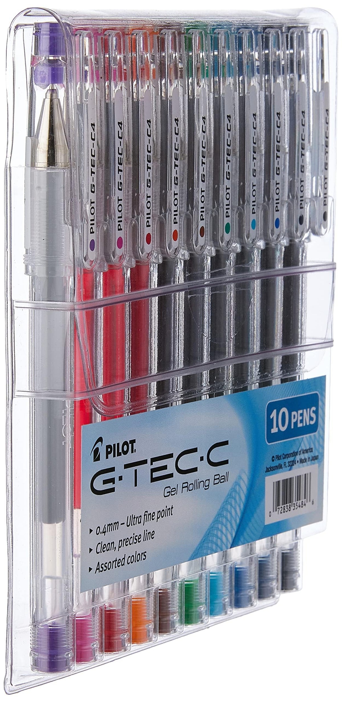 PILOT G-Tec-C Gel Ink Rolling Ball Pens, Ultra Fine Point (0.4mm), Assorted Color Inks, 10-Pack