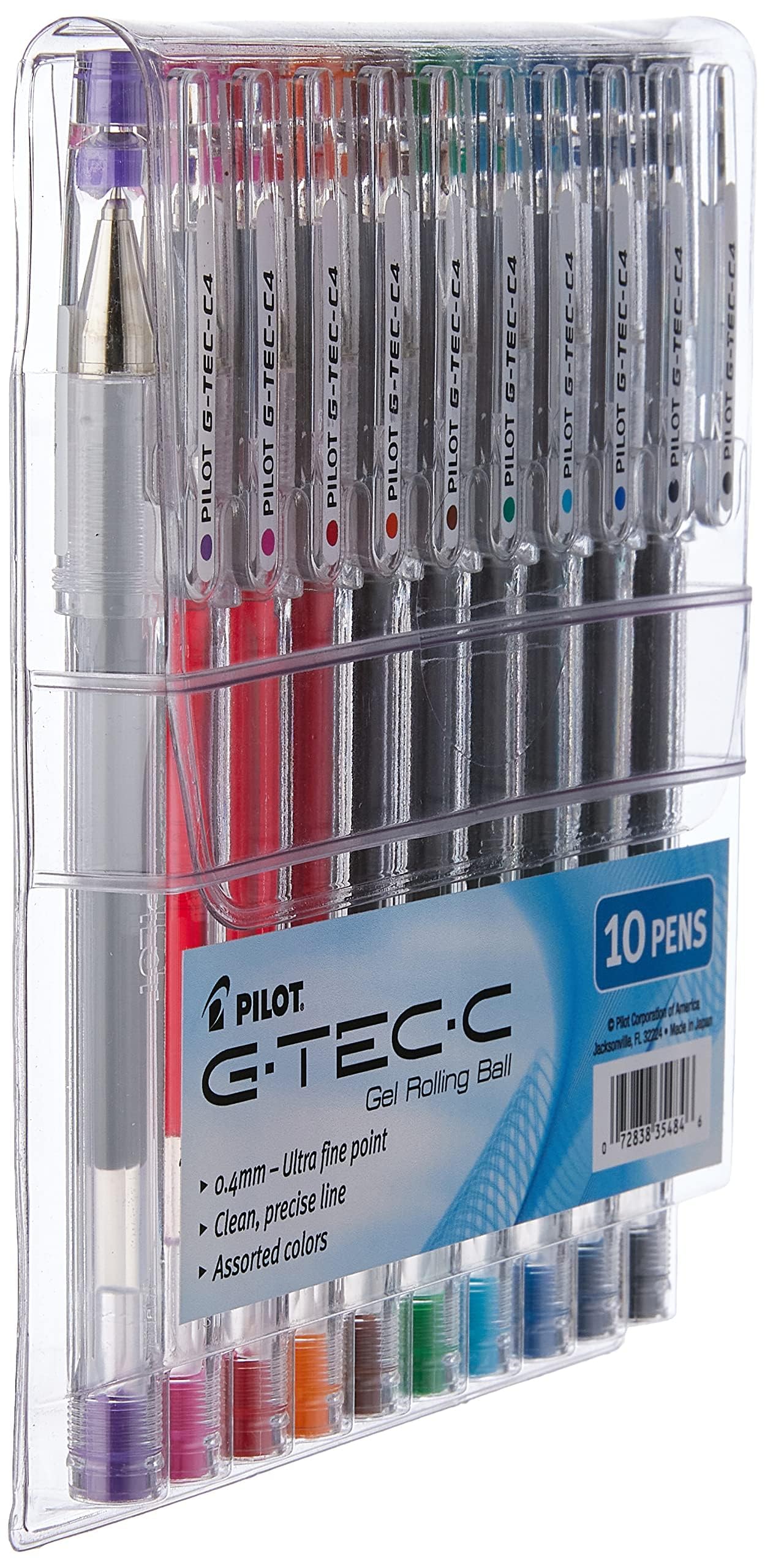 PILOT G-Tec-C Gel Ink Rolling Ball Pens, Ultra Fine Point (0.4mm), Assorted Color Inks, 10-Pack