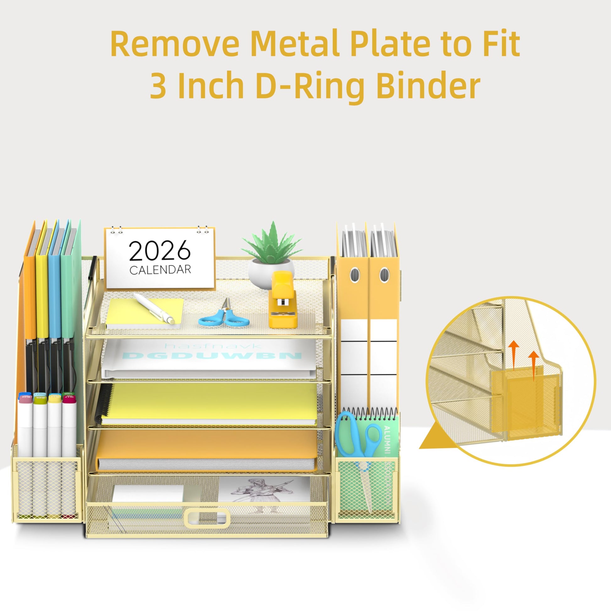 SUPEASY Mesh Desk Organizer with File Holder, 5-Tier Paper Letter Tray Organizer with Magazine