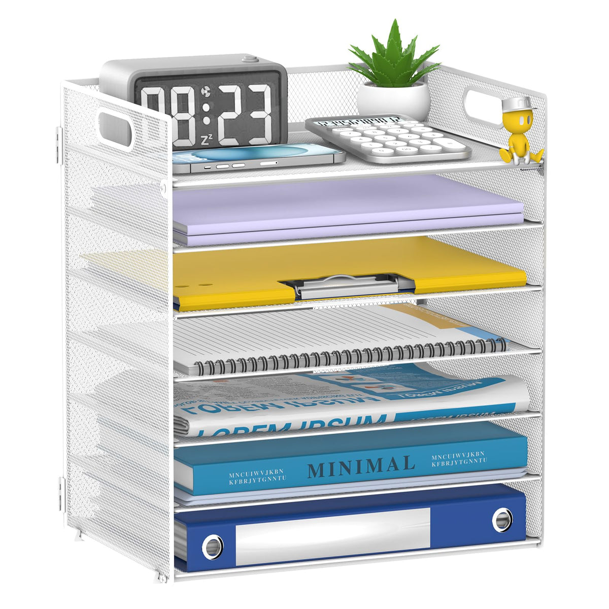 ReePlan 7 Tier Paper Organizer for Desk with Letter Trays & Handle White