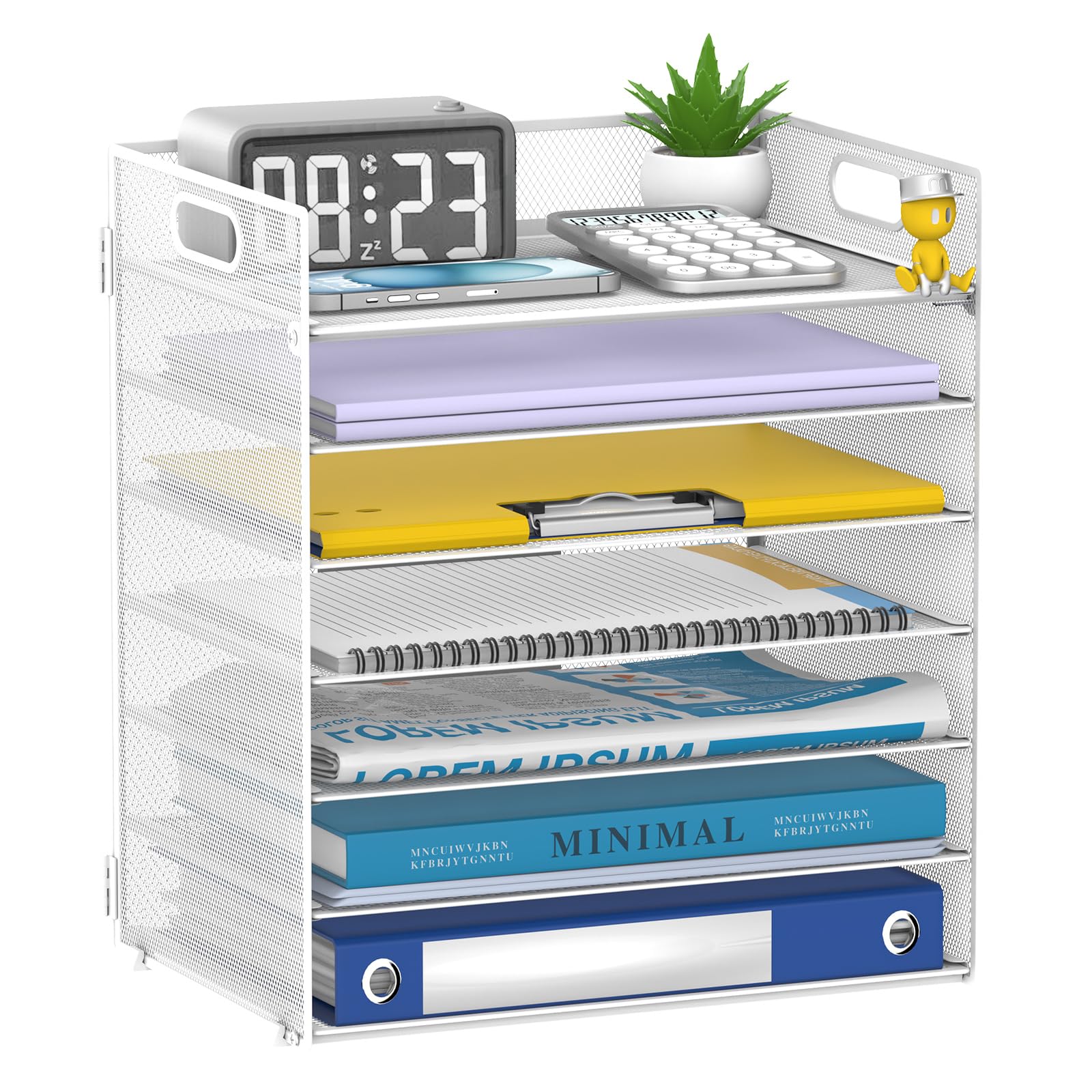 ReePlan 7 Tier Paper Organizer for Desk with Letter Trays & Handle White