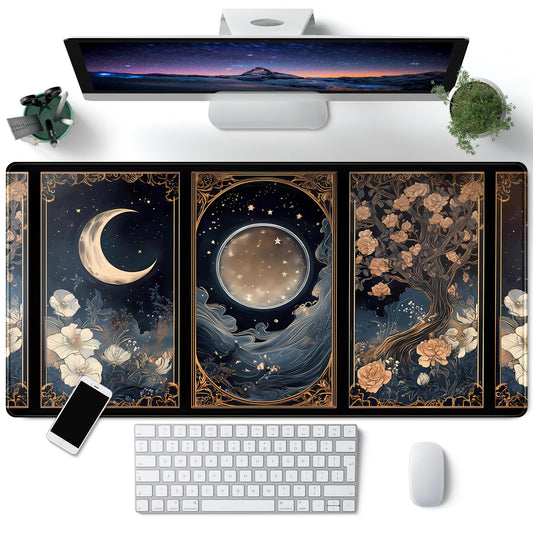 Celestial Lunar Nature Tarot Card Desk Mat Moon Floral Large Mouse Pad XXL 31.5''X 15.7'' Witch