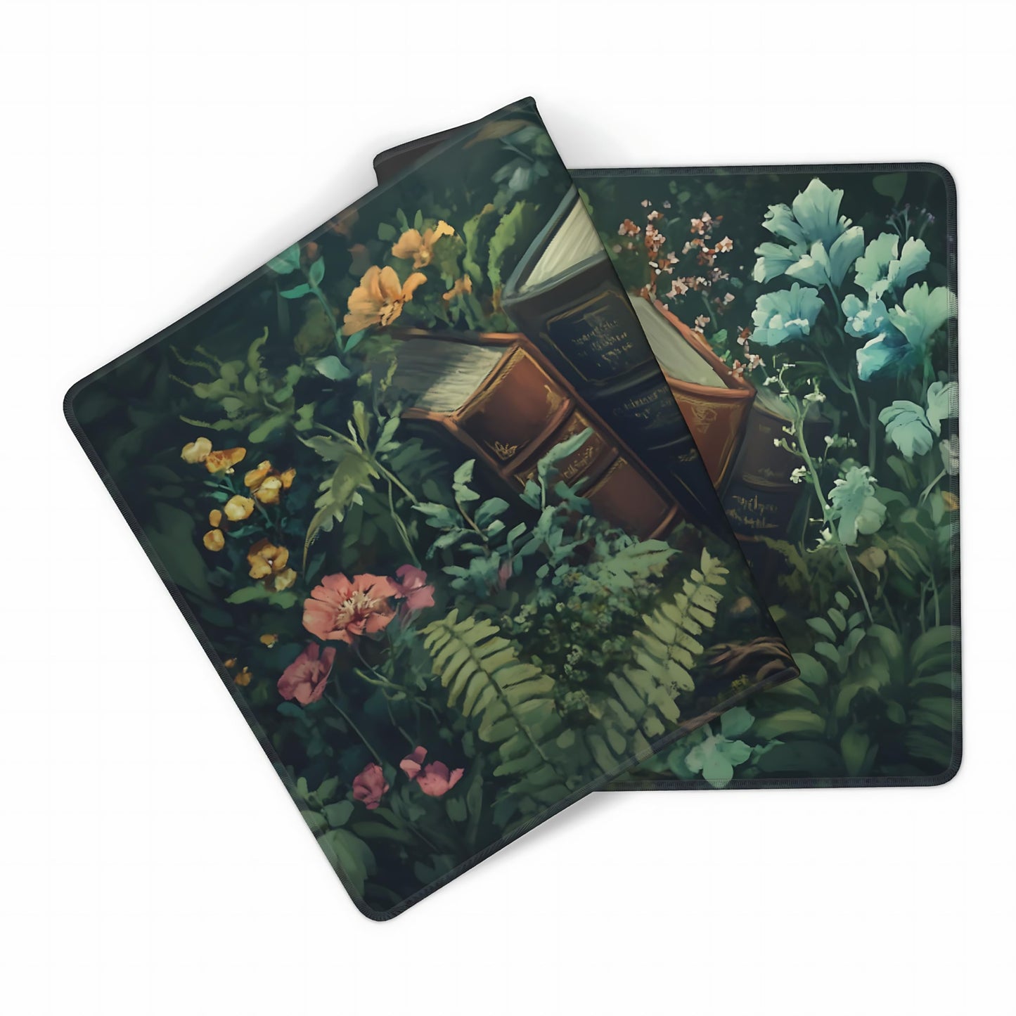 Floral Aesthetic Book Gaming Mouse Pad, Forest Green Moody Forest Desk Mat with Anti-Slip Base &