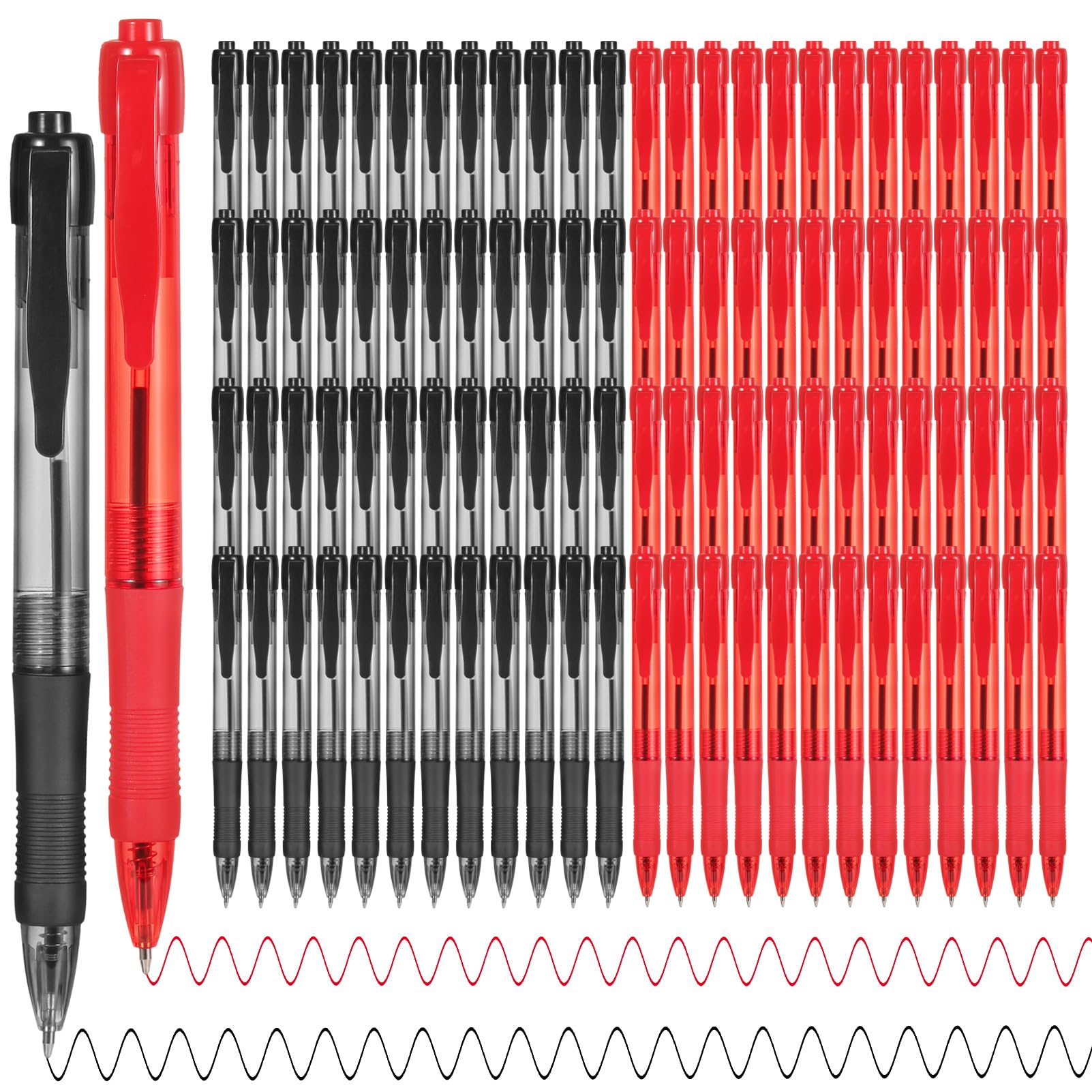 deegtran Pens Bulk, 100 Pack No Bleed Black & Red Ink Click Pens with Soft Grip, Wholesale