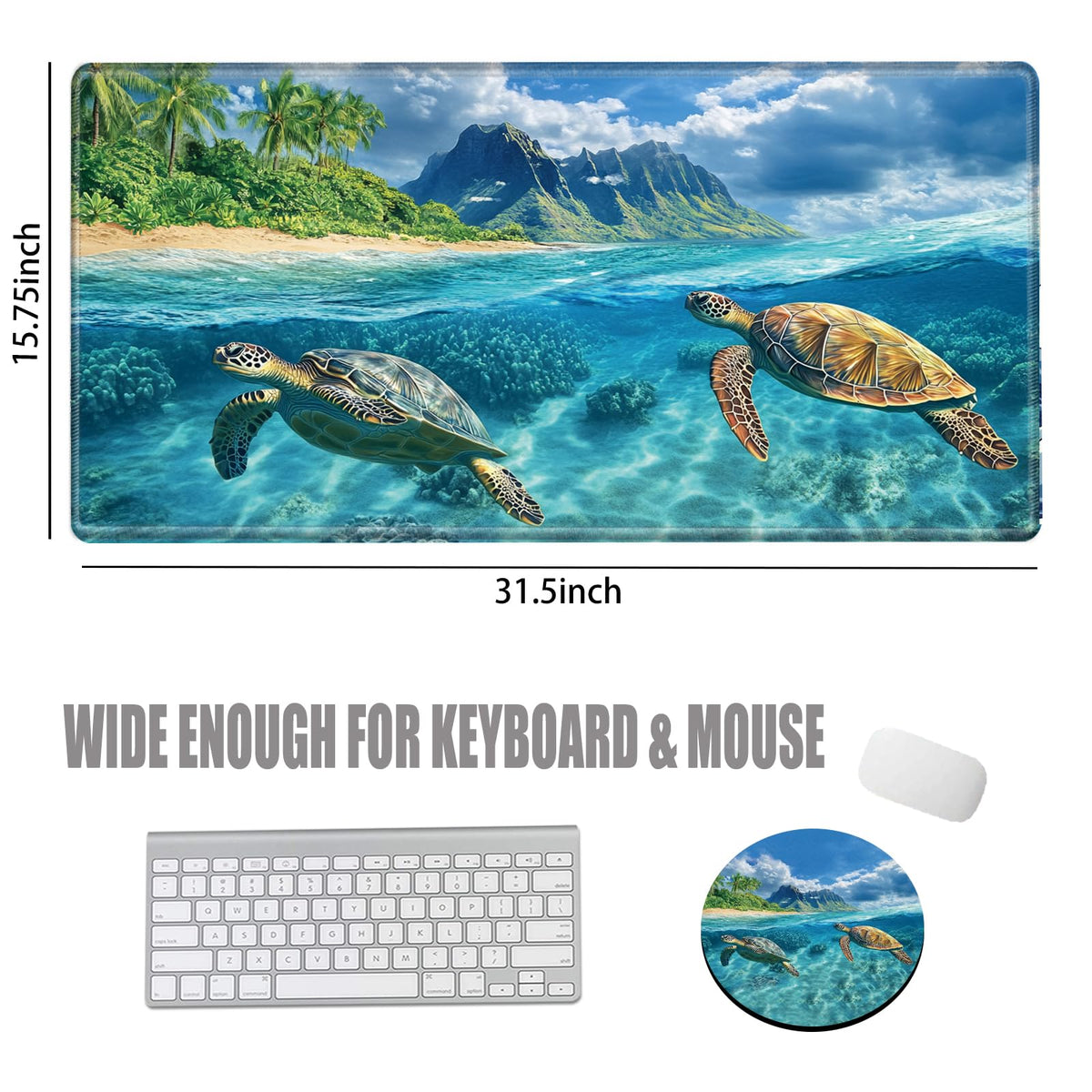 Gaming Mouse Pad Large Mousepad Sea Turtle Desk Mat XXL Big Desk Pad 31.5x15.75 Rubber Base