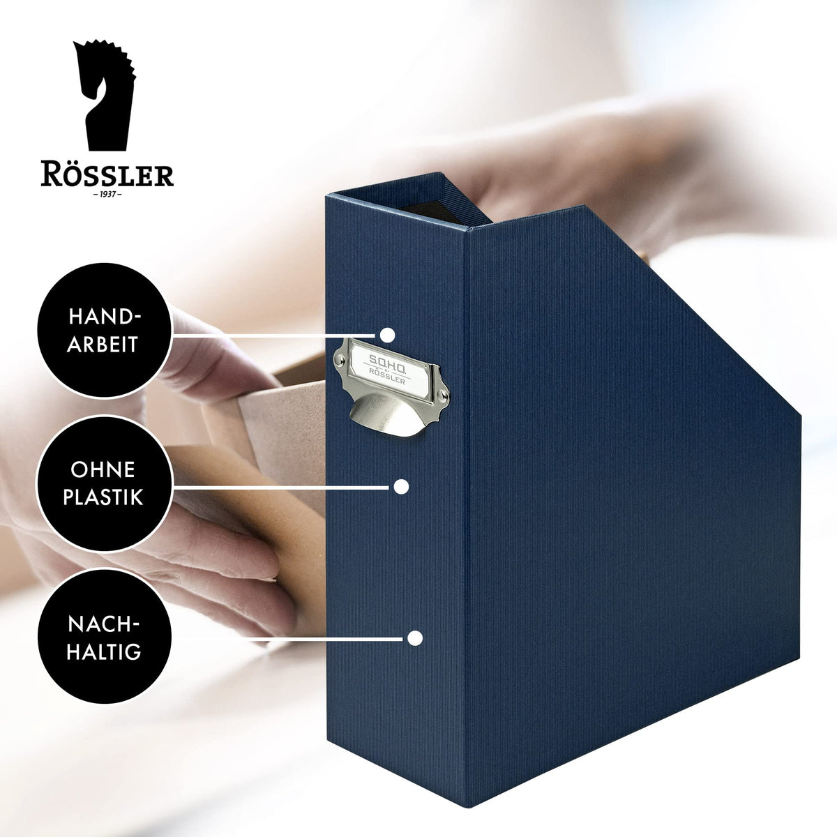 Rössler SOHO 115mm A4 Magazine Box with Handle and Index Holder - Navy Blue