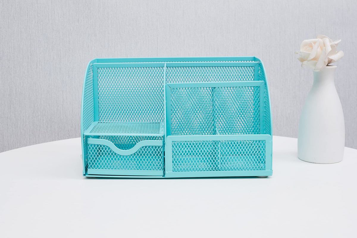 Annova Mesh Desk Organizer Office with 7 Compartments + Drawer/Desk Tidy Candy/Pen
