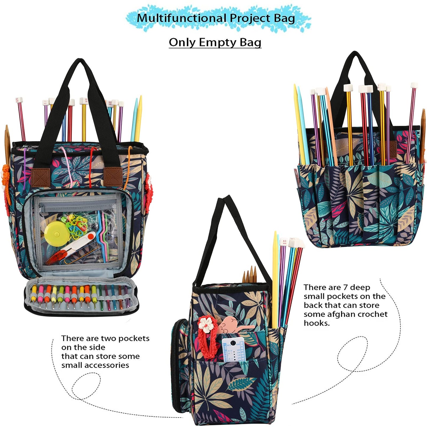 LOOEN Yarn Knitting Storage Tote-Large Capacity Crochet Organizer Portable Travel Bag with Shoulder