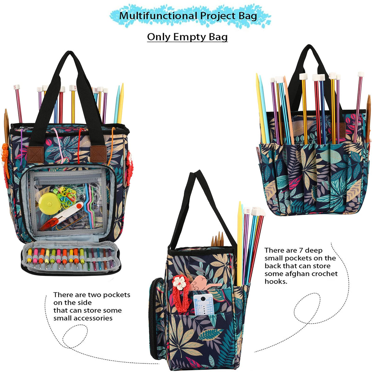 LOOEN Yarn Knitting Storage Tote-Large Capacity Crochet Organizer Portable Travel Bag with Shoulder