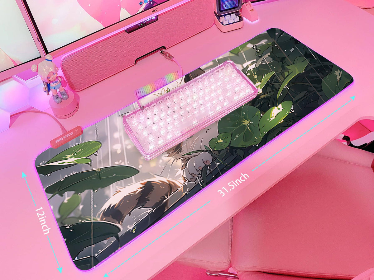 JMIYAV Pink RGB Gaming Mouse Pad 31.5x12 Inch PC XL Large Extended Glowing Led Light Up Desk Pad