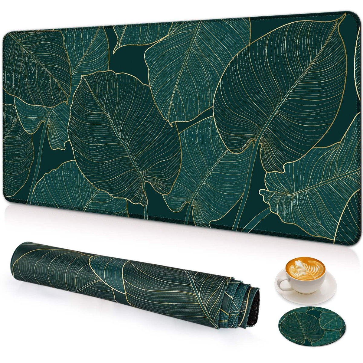 Large Gaming Mouse Pad with Coaster,Desk Matt for Desktop,Desk Mat-Green