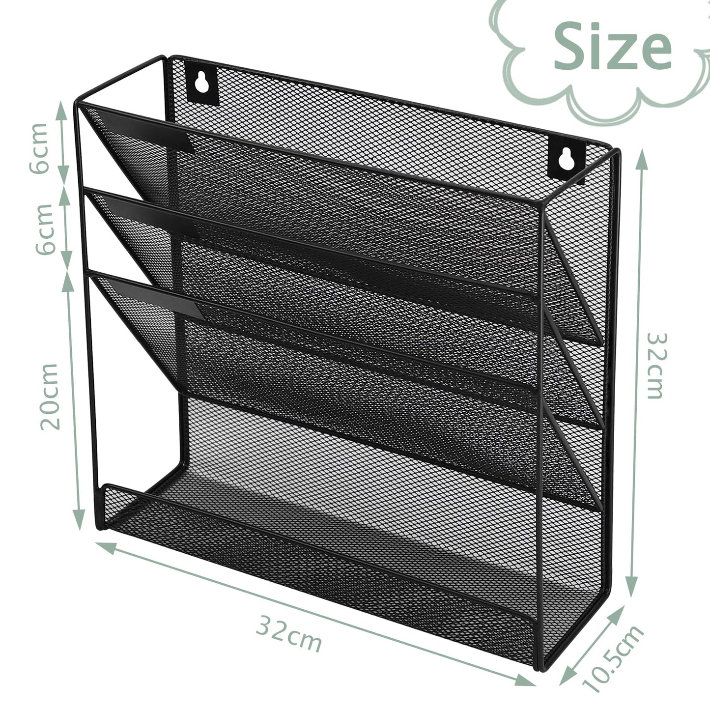 ideallife 3 Pockets Mesh Wall File Holder Organizer with Bottom Flat Tray, Office Hanging File