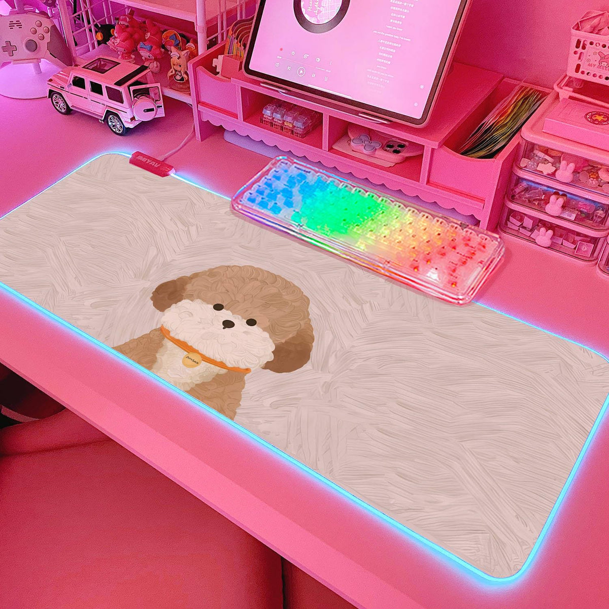 JMIYAV Pink RGB Gaming Mouse Pad 31.5x12 Inch PC XL Large Extended Glowing Led Light Up Desk Pad