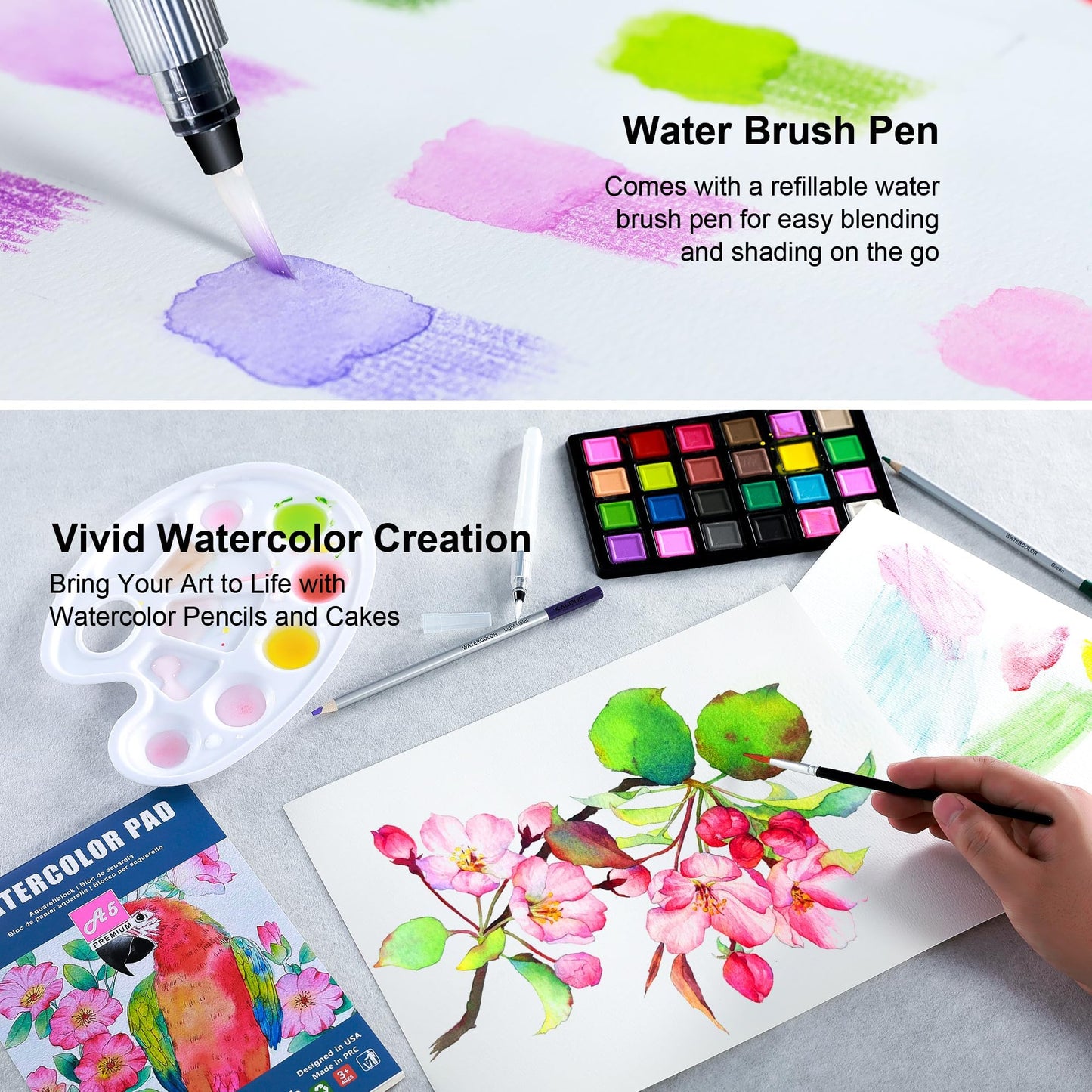 KALOUR 154PCS Artists Art Supplies - Drawing Kit with 6 Sketchbook,Tutorial,Coloring Paper