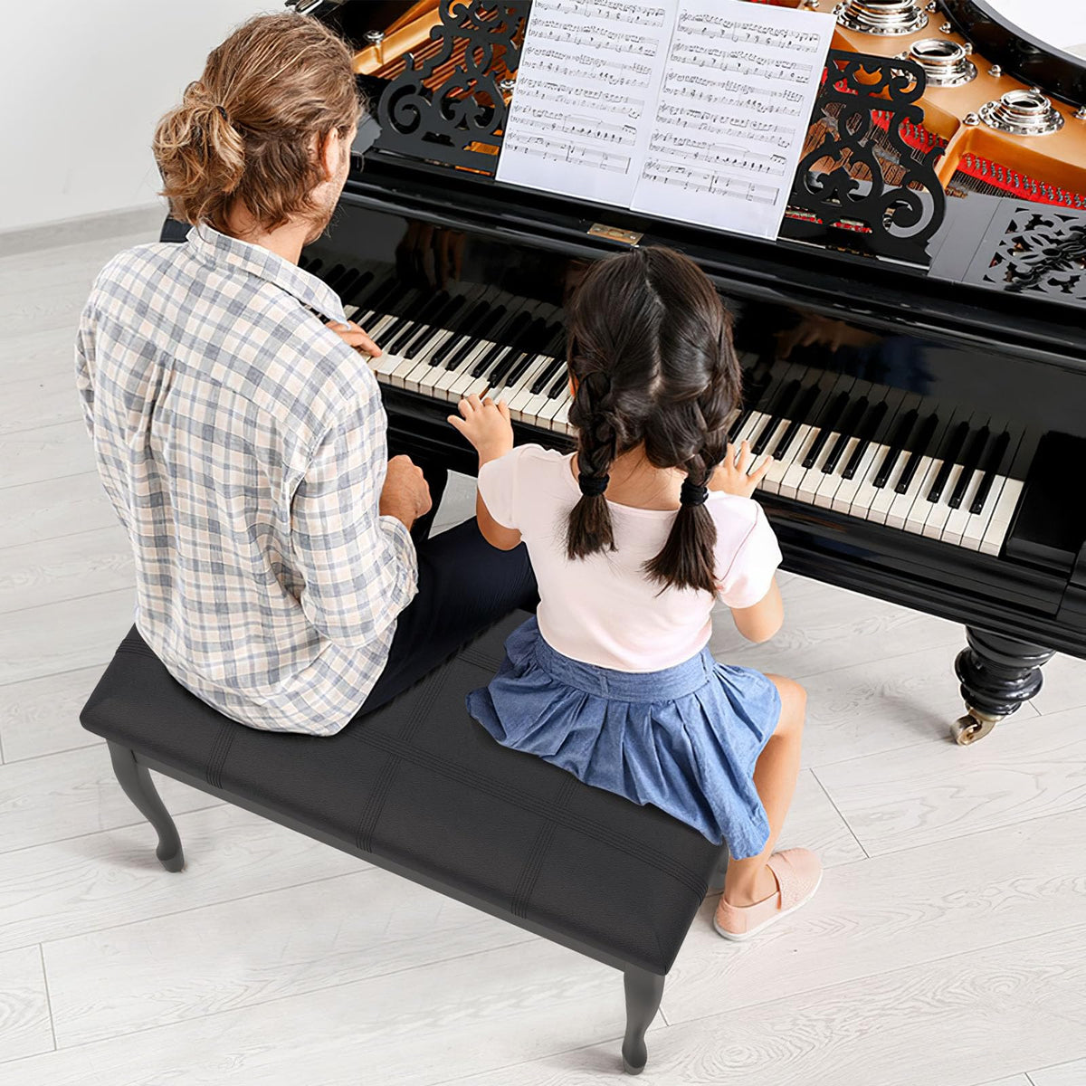 Giantex Duet Piano Bench with Storage, Keyboard Bench with Padded Cushion, Solid Wood Legs, Storage