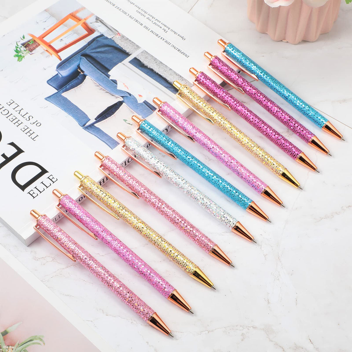 Epakh 11 Pcs Fancy Pens for Women Glitter Sparkly Pretty Pen, Scale Style