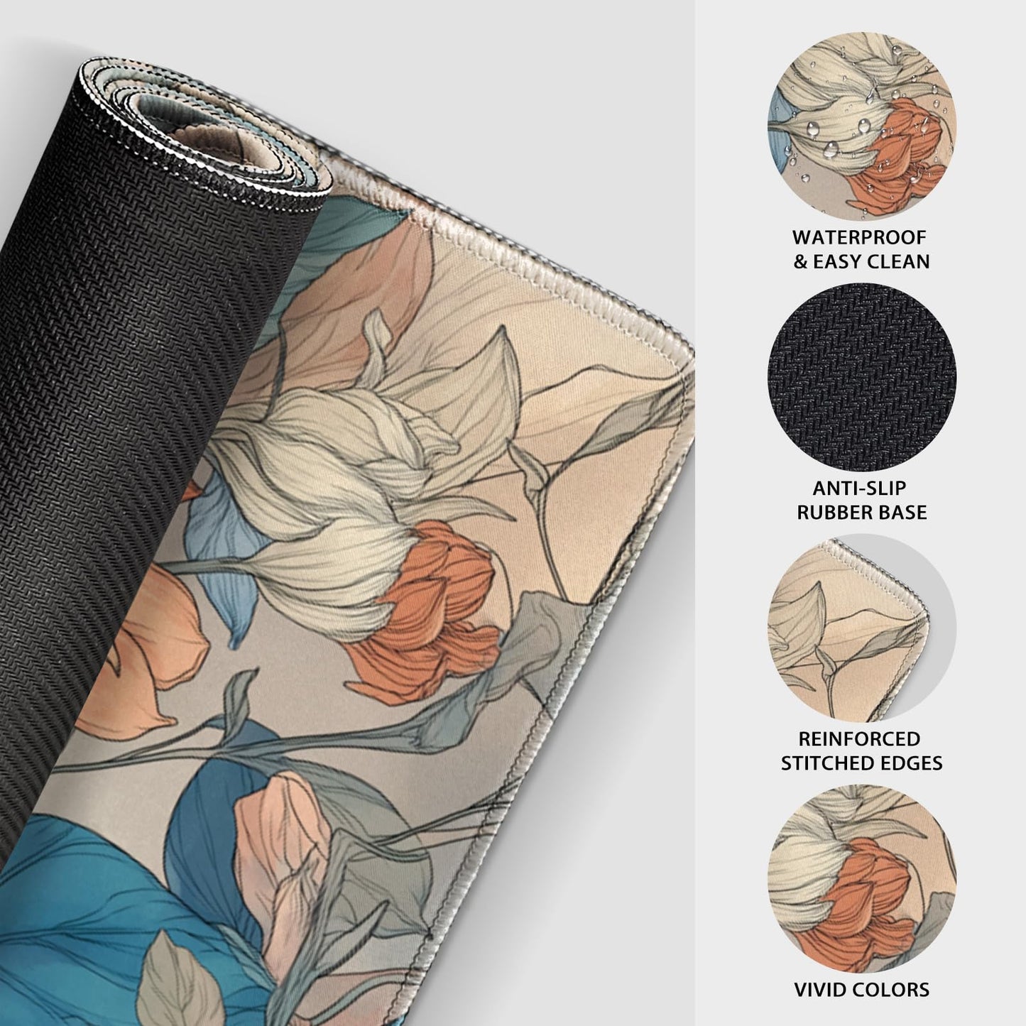 Mcapirivo Japanese Floral Large Gaming Mouse Pad Desk Mat 31.5"x15.7"