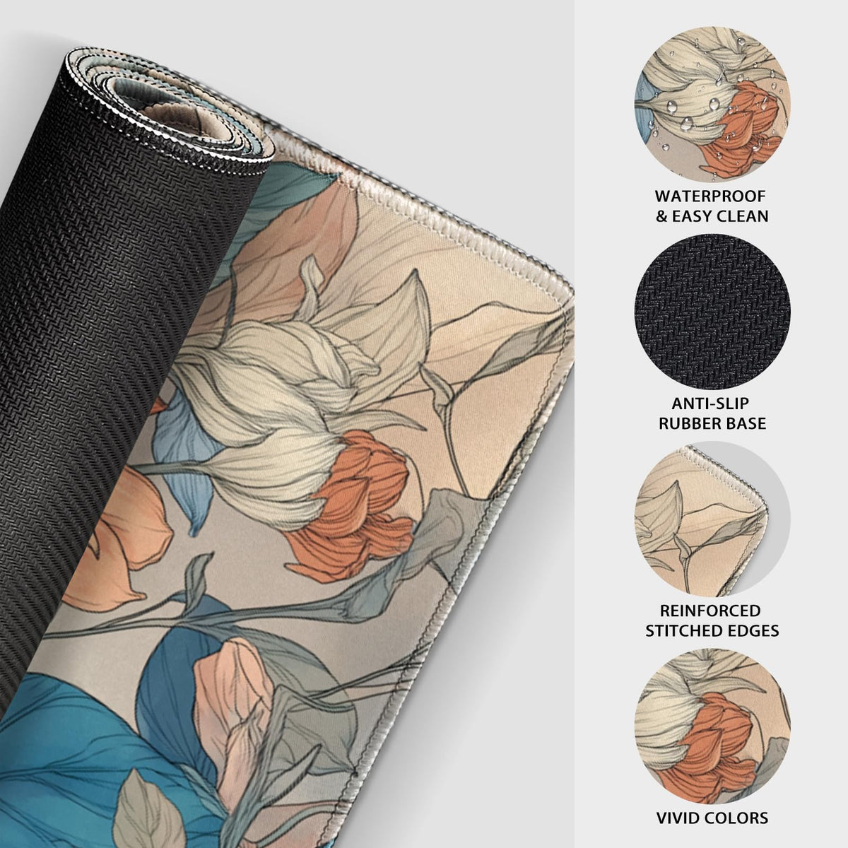 Mcapirivo Japanese Floral Large Gaming Mouse Pad Desk Mat 31.5"x15.7"