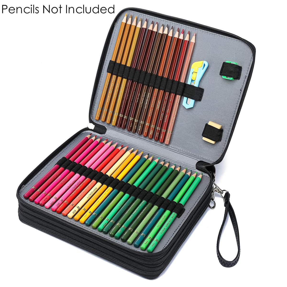 YOUNGCOL Deluxe PU Leather Colored Pencil Case - 120 Slots Pencil Holder with Handle Strap Large