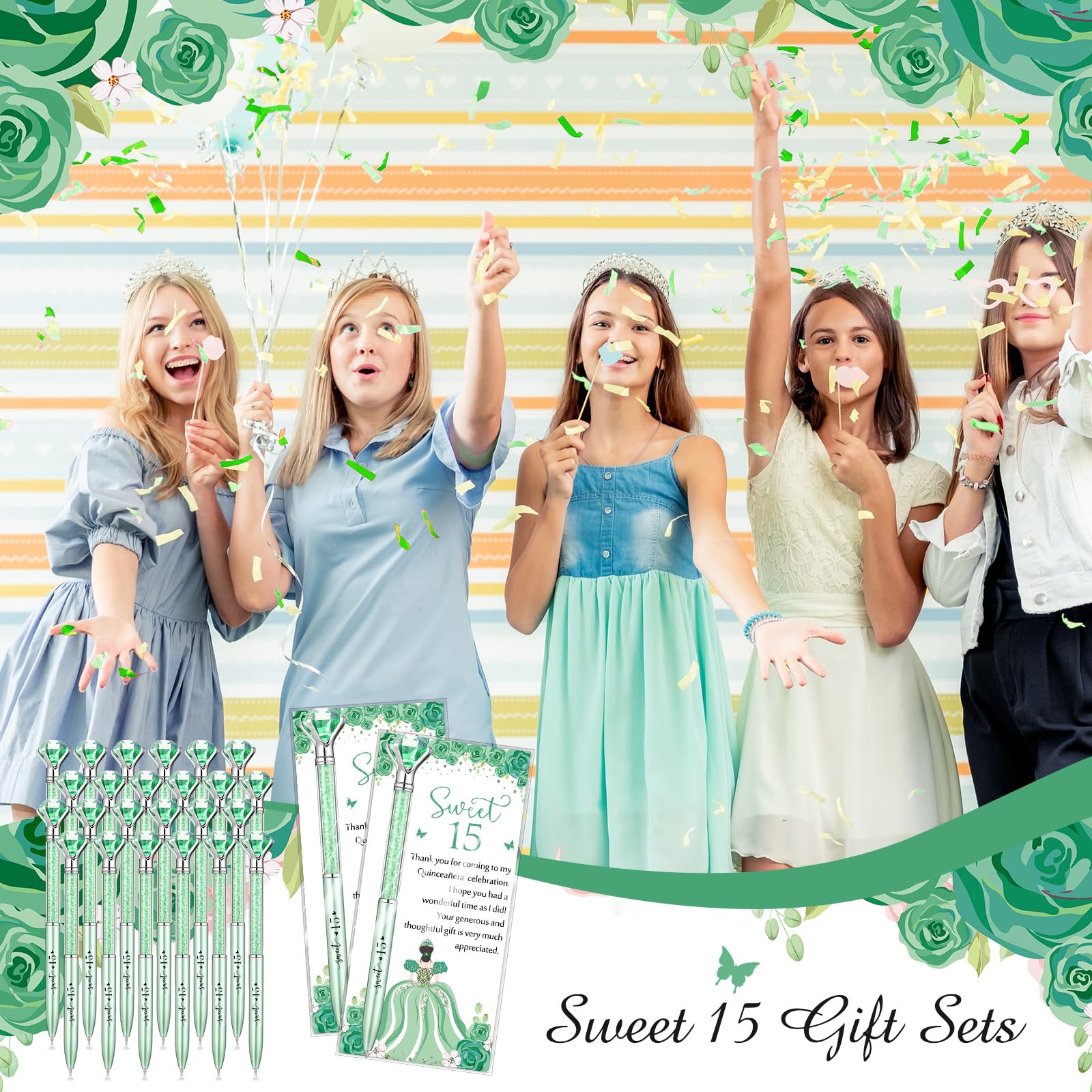 Sayglossy 50 Set Quinceanera Party Favor Sweet Gift, 15th, Green