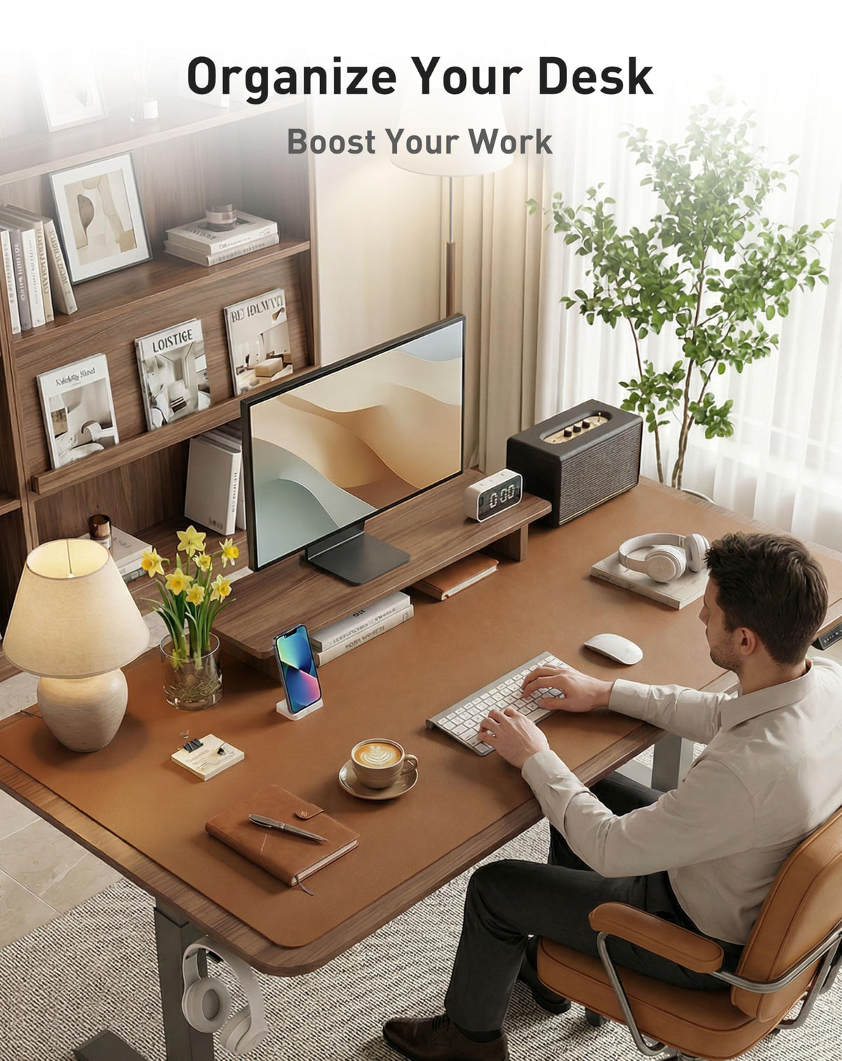 Aothia Faux Leather Desk Mat - Large Mouse Pad, Non-Slip PU Leather Blotter, Waterproof Writing