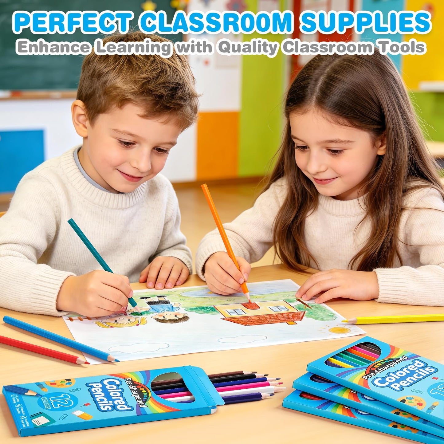 V-Opitos 288 Count Bulk Pre-Sharpened Colored Pencils, 12 Colors