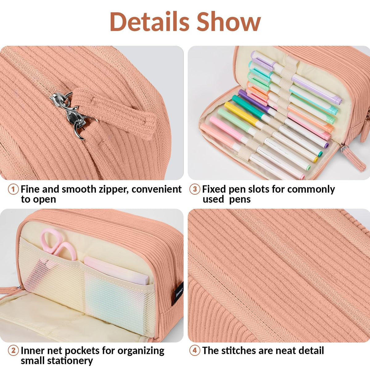 Sooez Big Capacity Pencil Case Pen Pouch, Soft Corduroy Pencil Bag