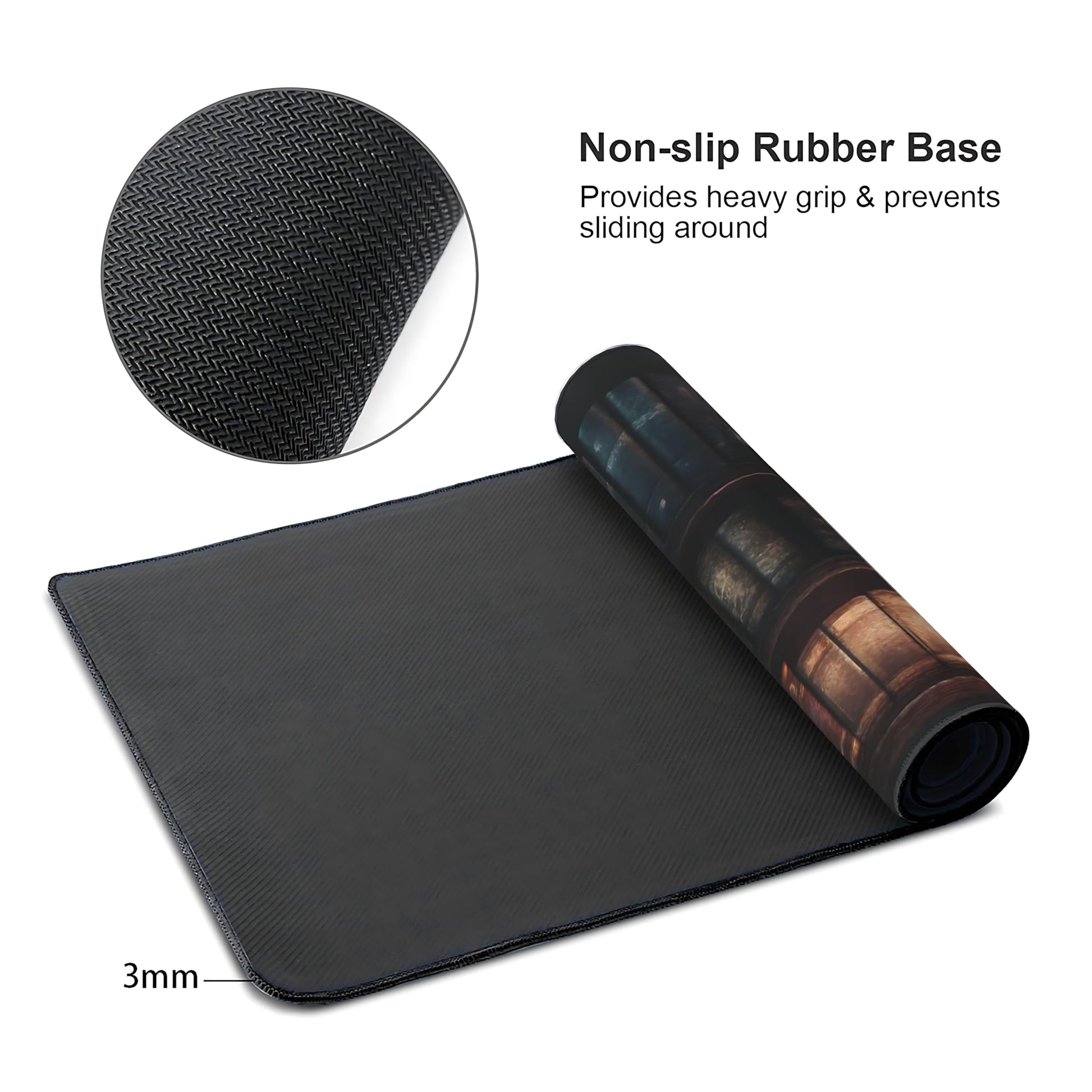 Aesthetic Book Gaming Mouse Pad, Dark Green Mystical Desk Mat with Anti-Slip Base & Stitched Edges