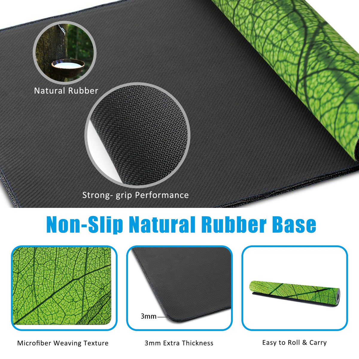 EOBKLAX Green Foliage Texture Desk Mat,Large Gaming Mouse Pad,Non-Slip Rubber Base Desk Pad with