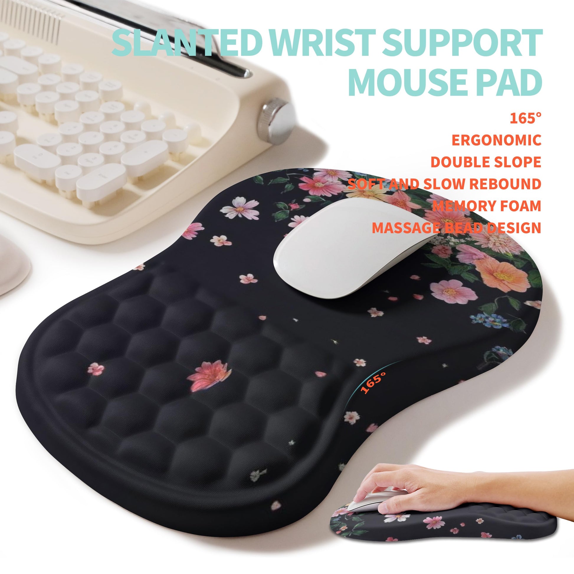 KUOSGM 2-in-1 Ergonomic Set, Wave Rise Keyboard Wrist Rest and Massage Bulge Slope Mouse Pad Wrist