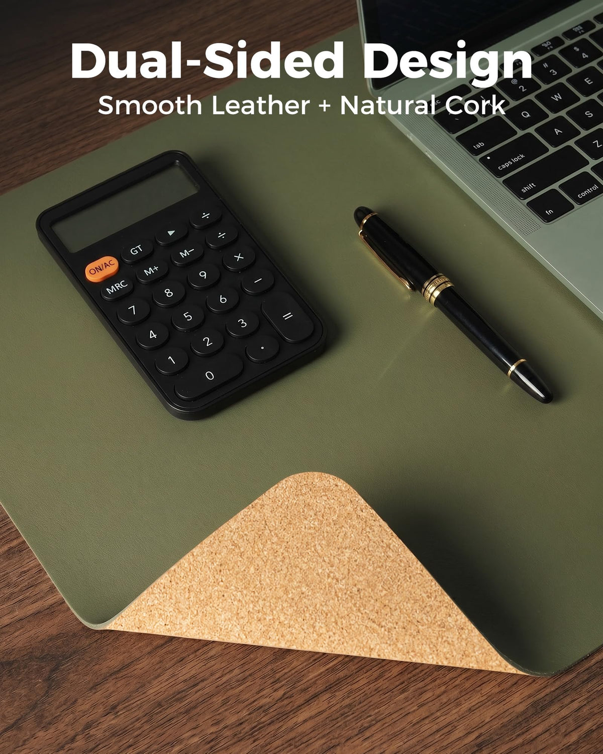 Aothia Dual-Sided Desk Mat - Natural Cork & Leather Desk Protector, Large Mouse Pad & Writing Pad
