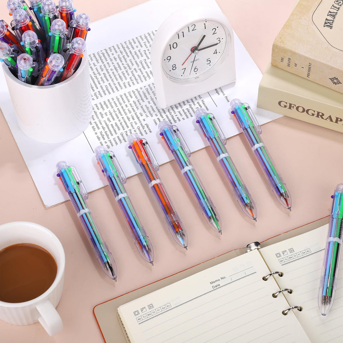 Aodaer 48 Pieces Multicolor Ballpoint Pens 0.5 mm 6 Colors Transparent Barrel Ballpoint Pen 6-in-1
