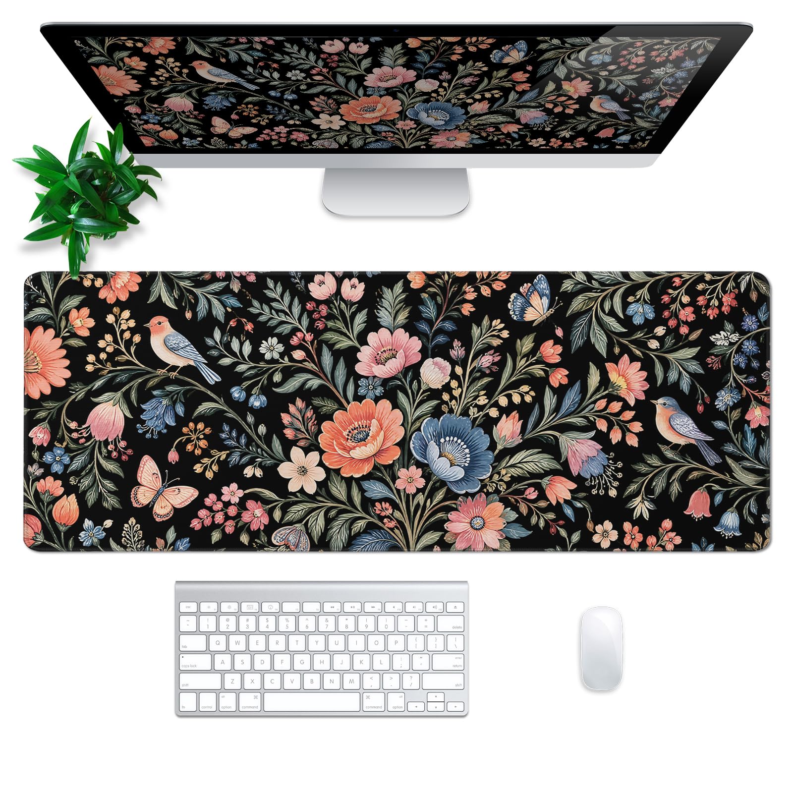 Floral Mouse Pad Flower Desk Mat XL Mouse Gaming Pads, Keyboard Pads Extra Large Desktop Computer