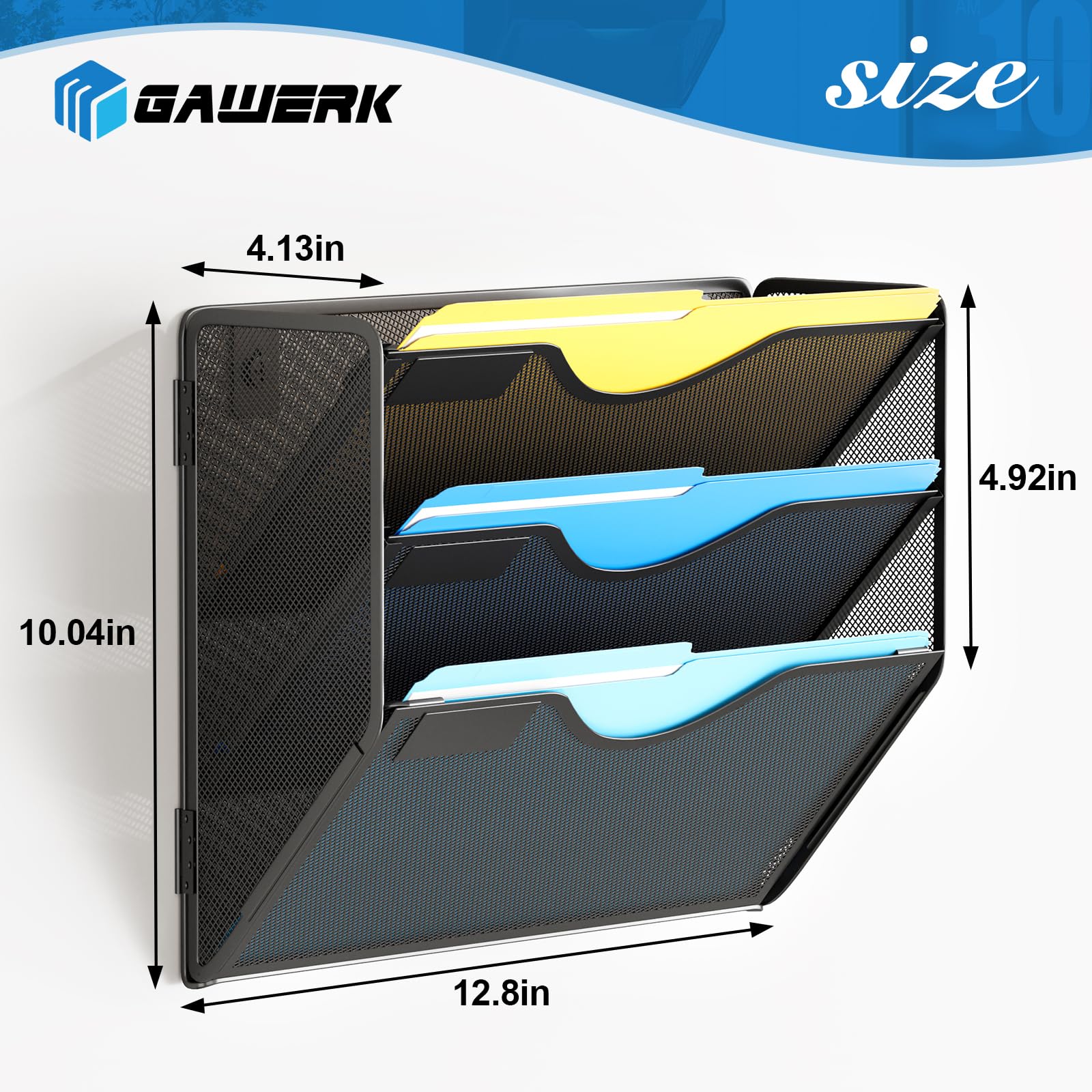 Gawerk 3 Tier Hanging Wall File Organizer, Mesh Mail Paper Orgnization Hanging File Folder Holder