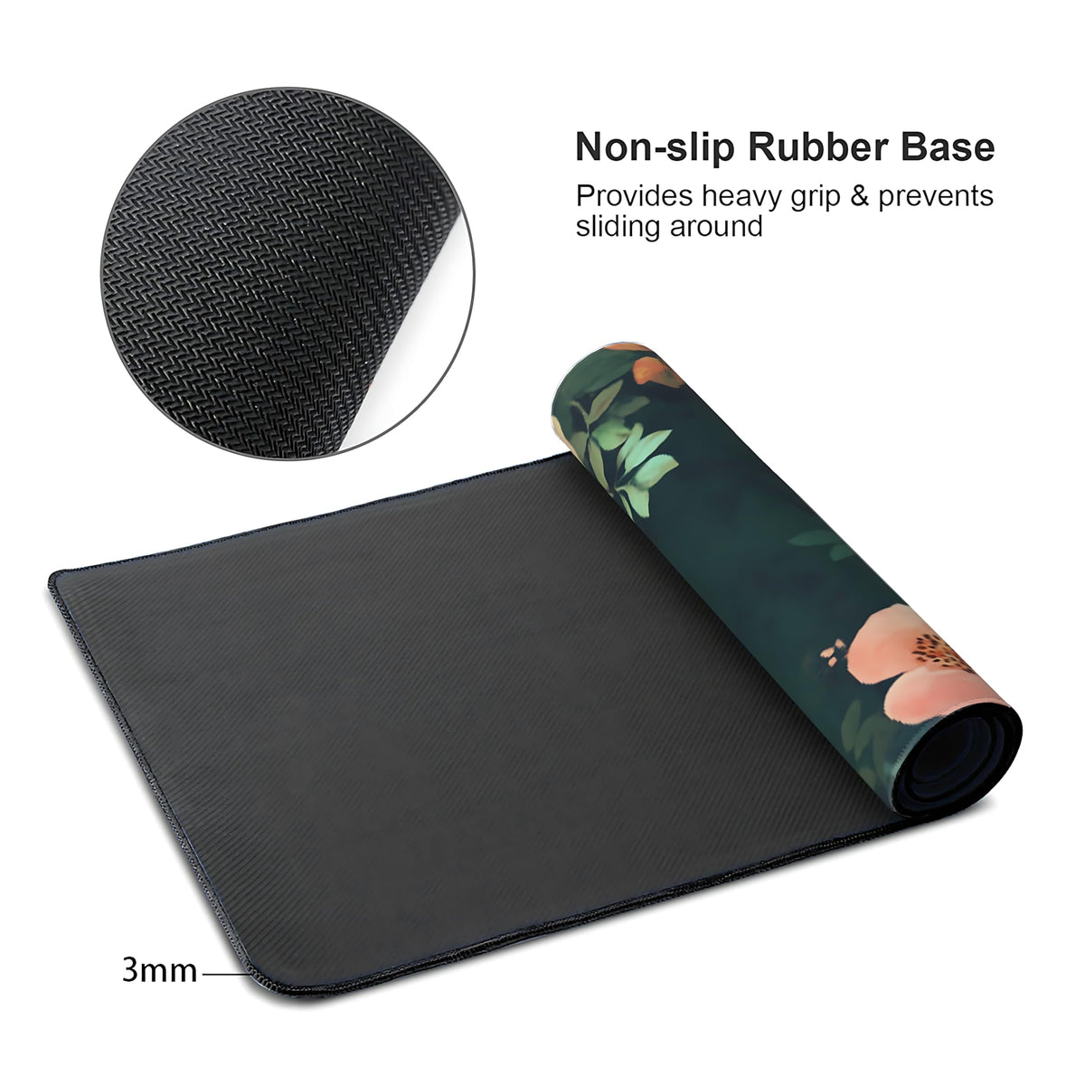 Cute Floral Aesthetic Rose Gaming Mouse Pad, Forest Green Moody Forest Desk Mat with Anti-Slip Base