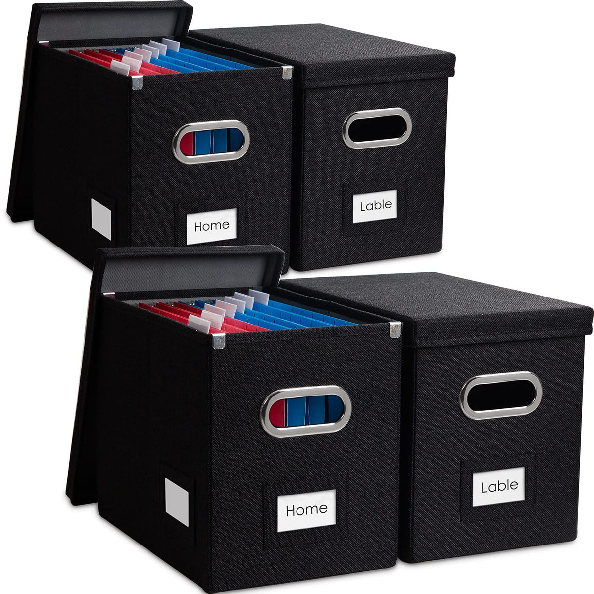 PRANDOM File Organizer Box - Set of 4 Collapsible Decorative Linen Filing Storage Hanging File