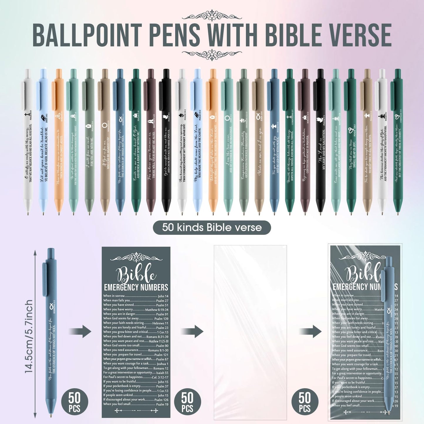 Feifeiya 50 Sets Christian Pens Bible Verse Gifts, Boho Color, English