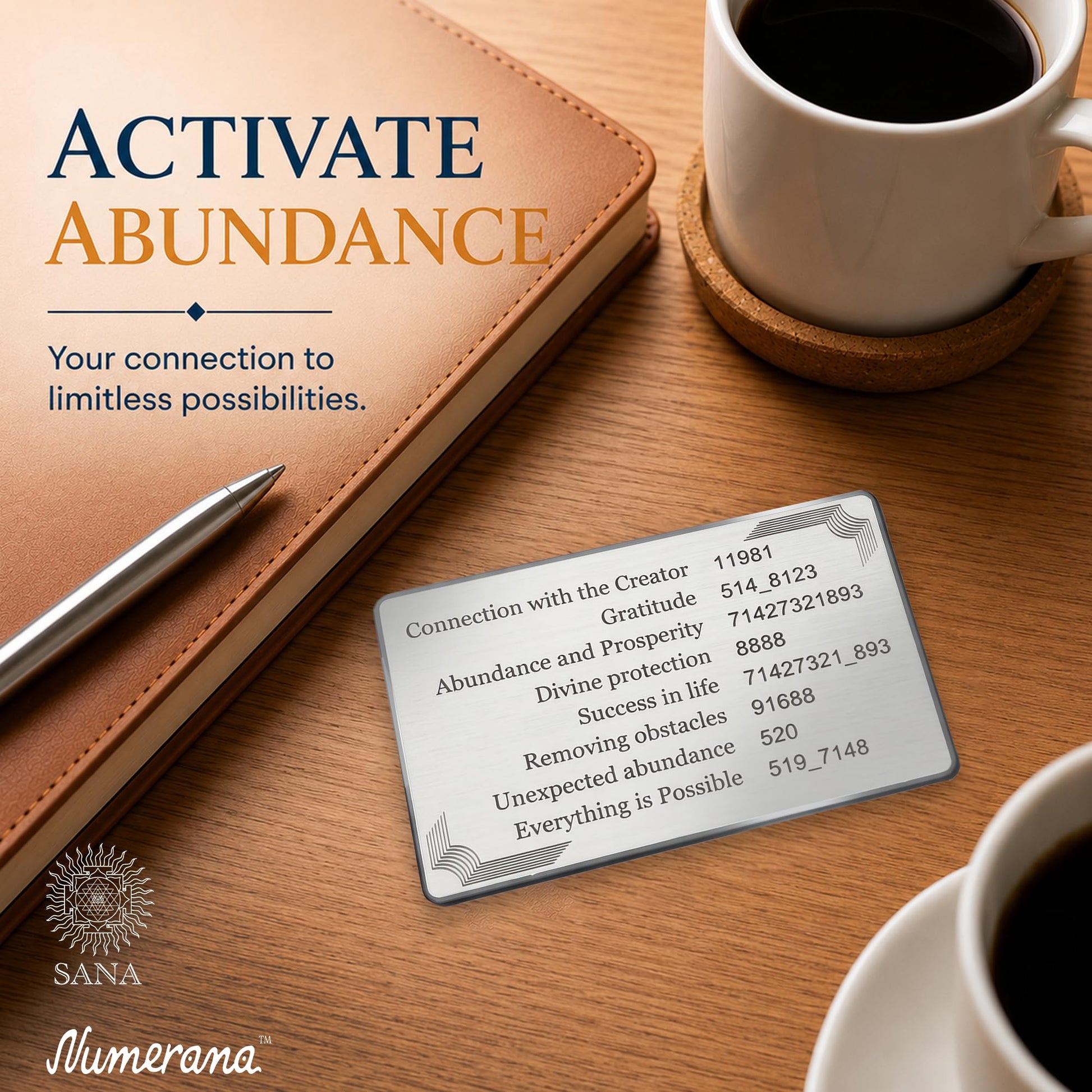 SANA Numerana Grabovoi Numbers Abundance Card | Stainless Steel Millionaire Code Prosperity