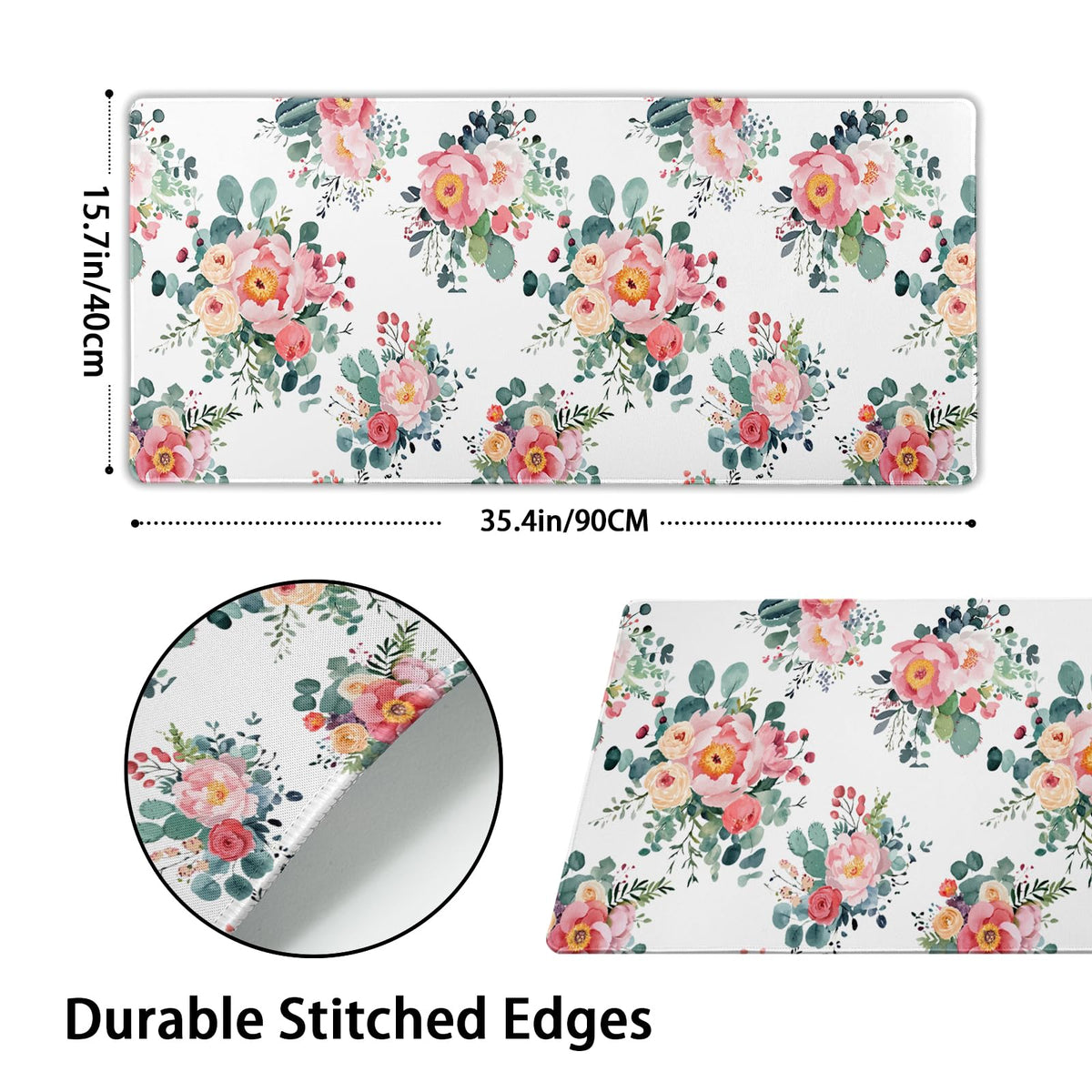 Pink Floral Mouse Pad Large Watercolor Pink Floral Mouse Pad Extended Non-Slip Mousepad with