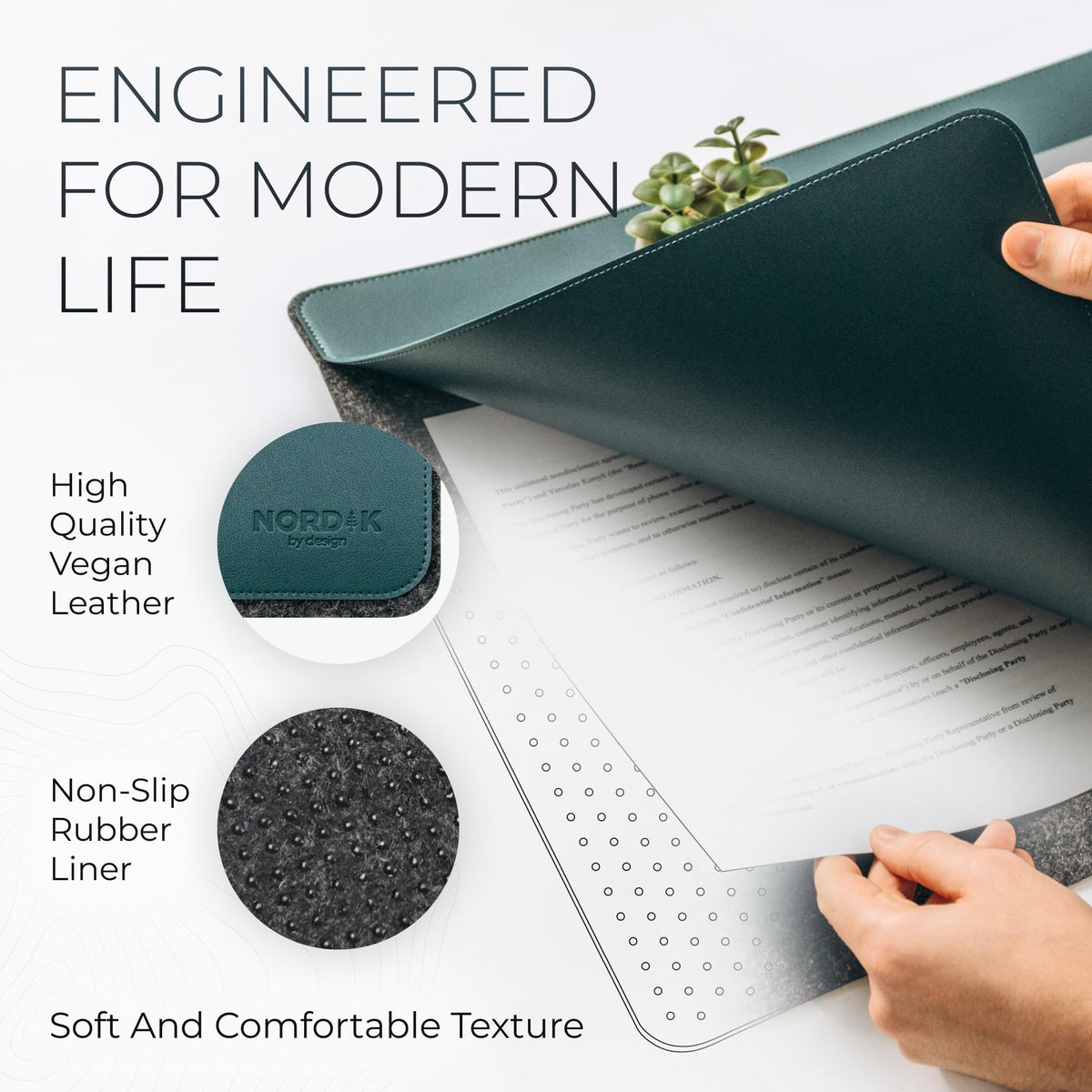 Nordik Felt and Leather Desk Mat - Dual Layer Deep Green 35 x 17 in