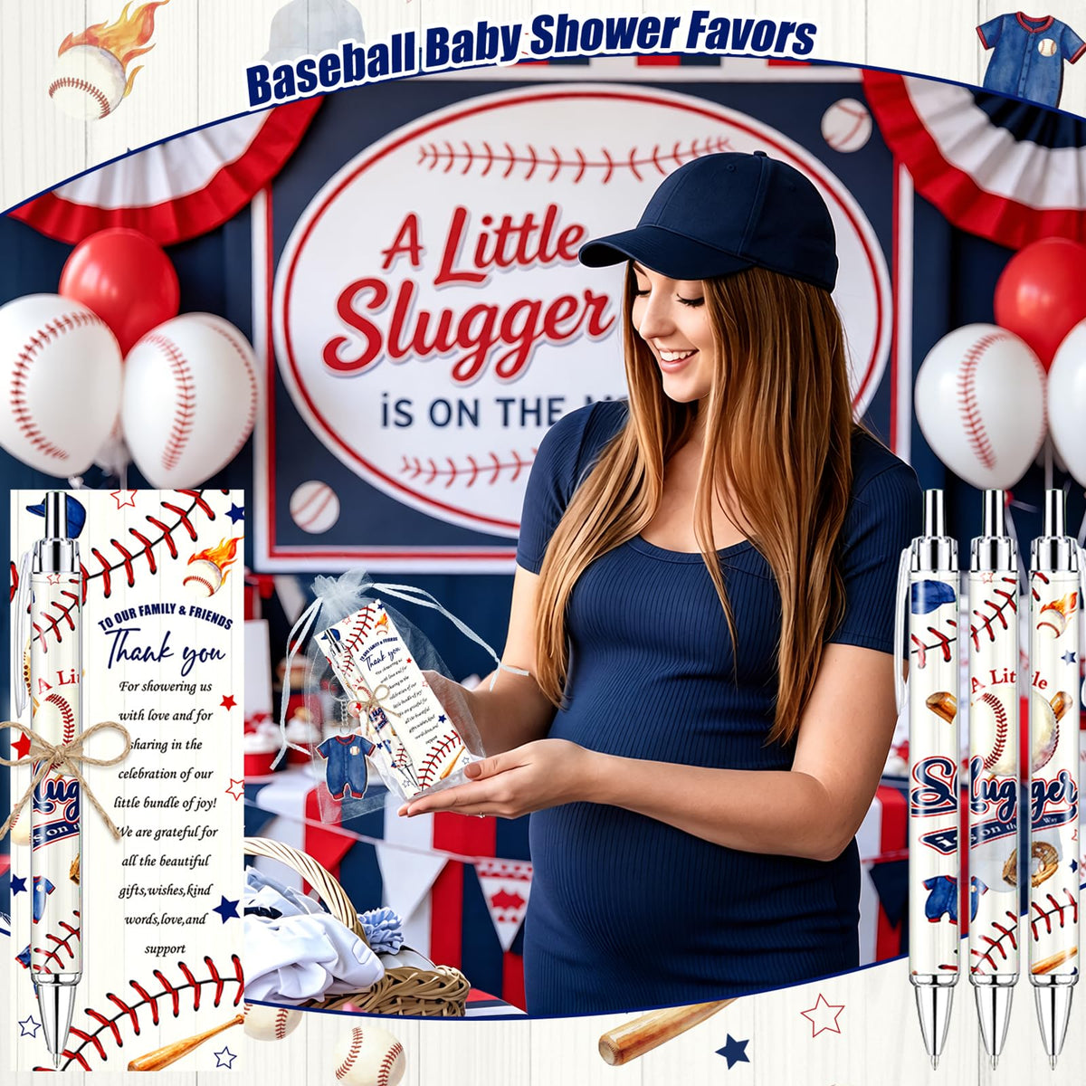 145 Pieces Baseball Baby Shower Favors for Guest Little Slugger is on Way Ballpoint Pens Keychains