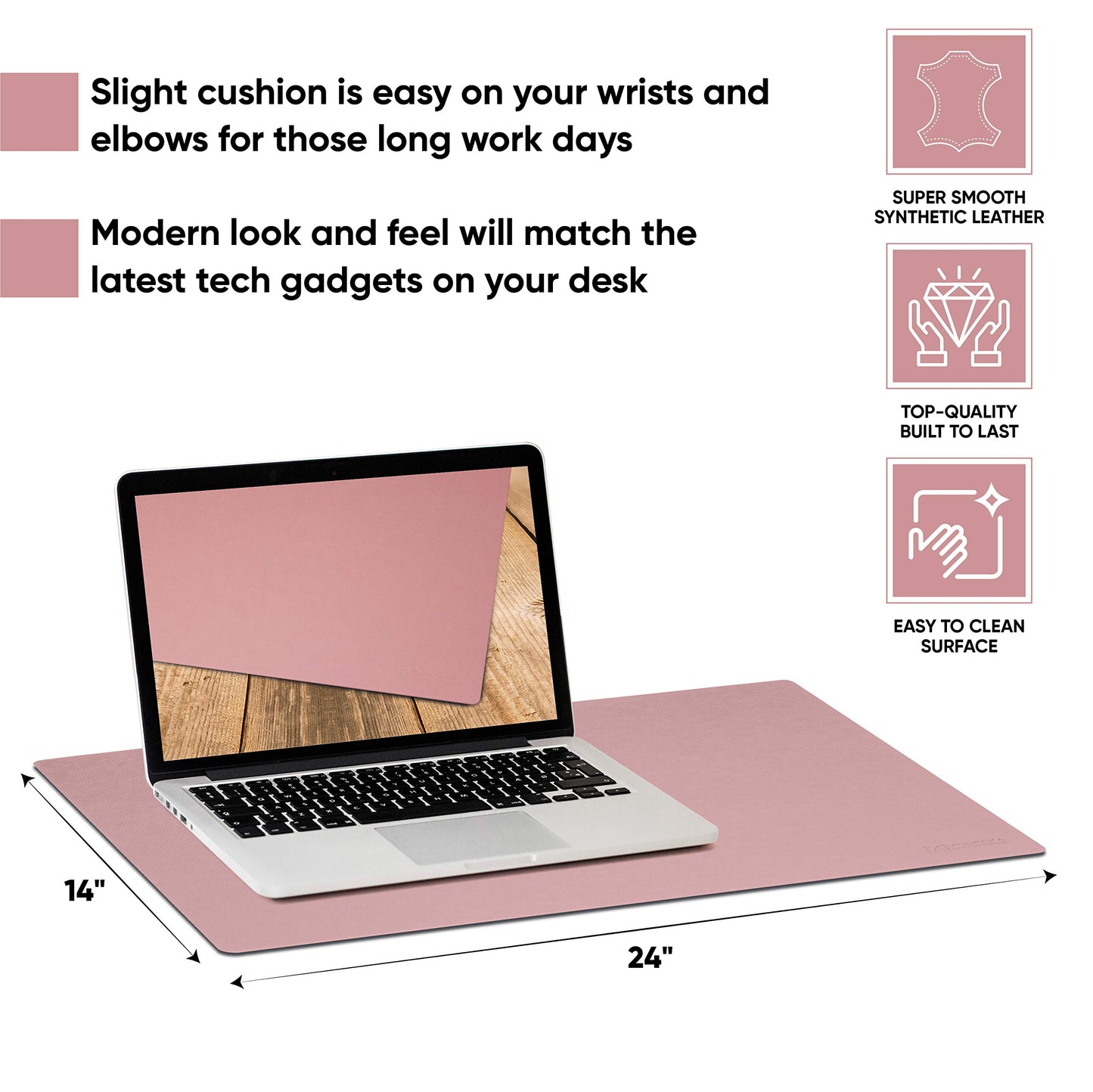 Modeska 24" x 14" Leather Desk Pad - SKIDSTOP™ Ultra Smooth Executive Blotter and Protective Mat
