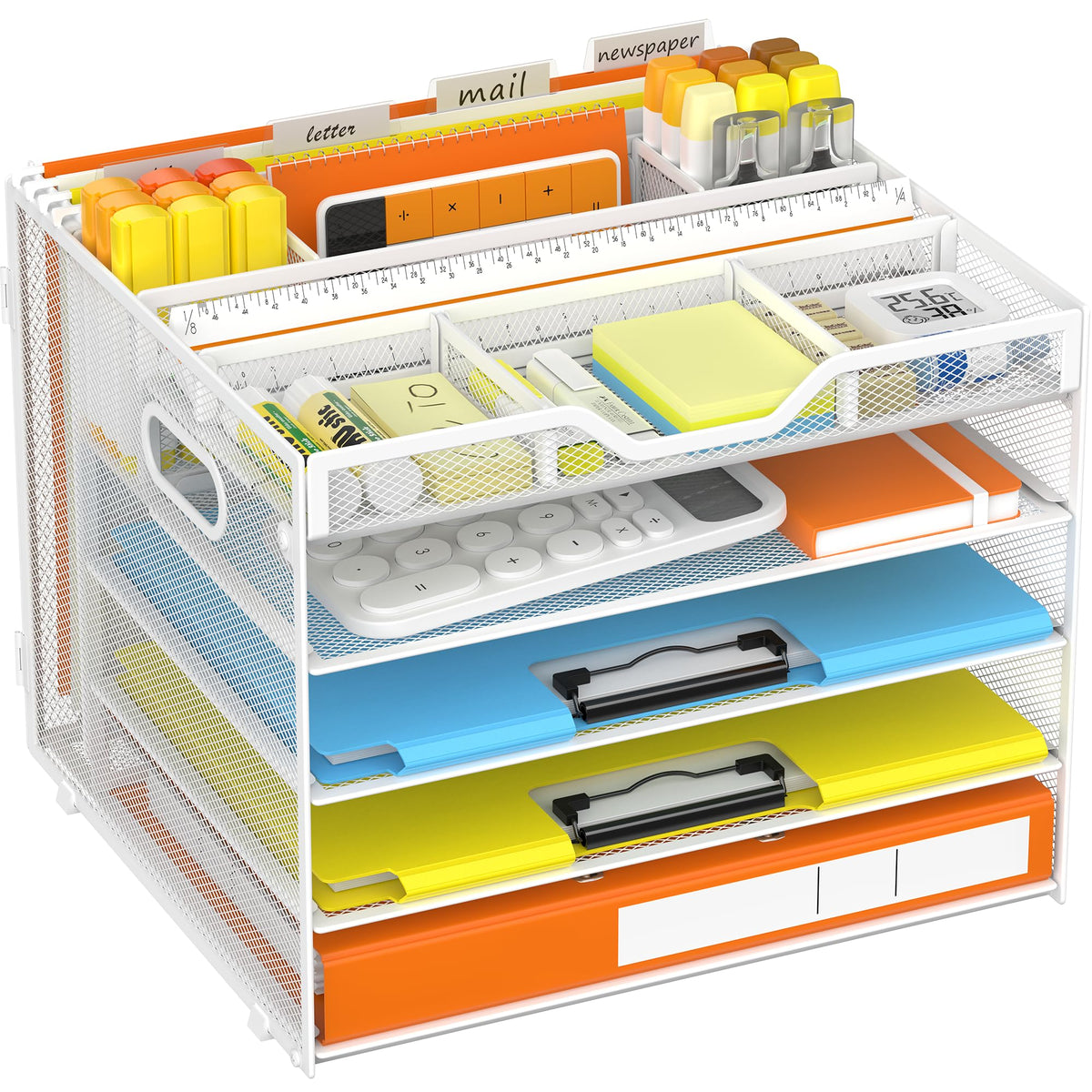 Docnest 5 Tier Desk Organizer with Hanging File Folder Holder&Tray, White