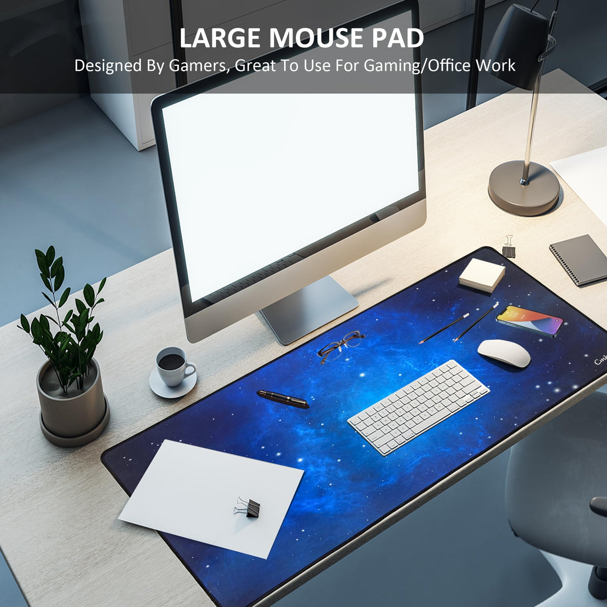 Cmhoo Large Mouse Pad Gaming XXL & Desk Keyboard Mat Size (35.4x15.7x0.1IN, 90x40 Sky Blue)
