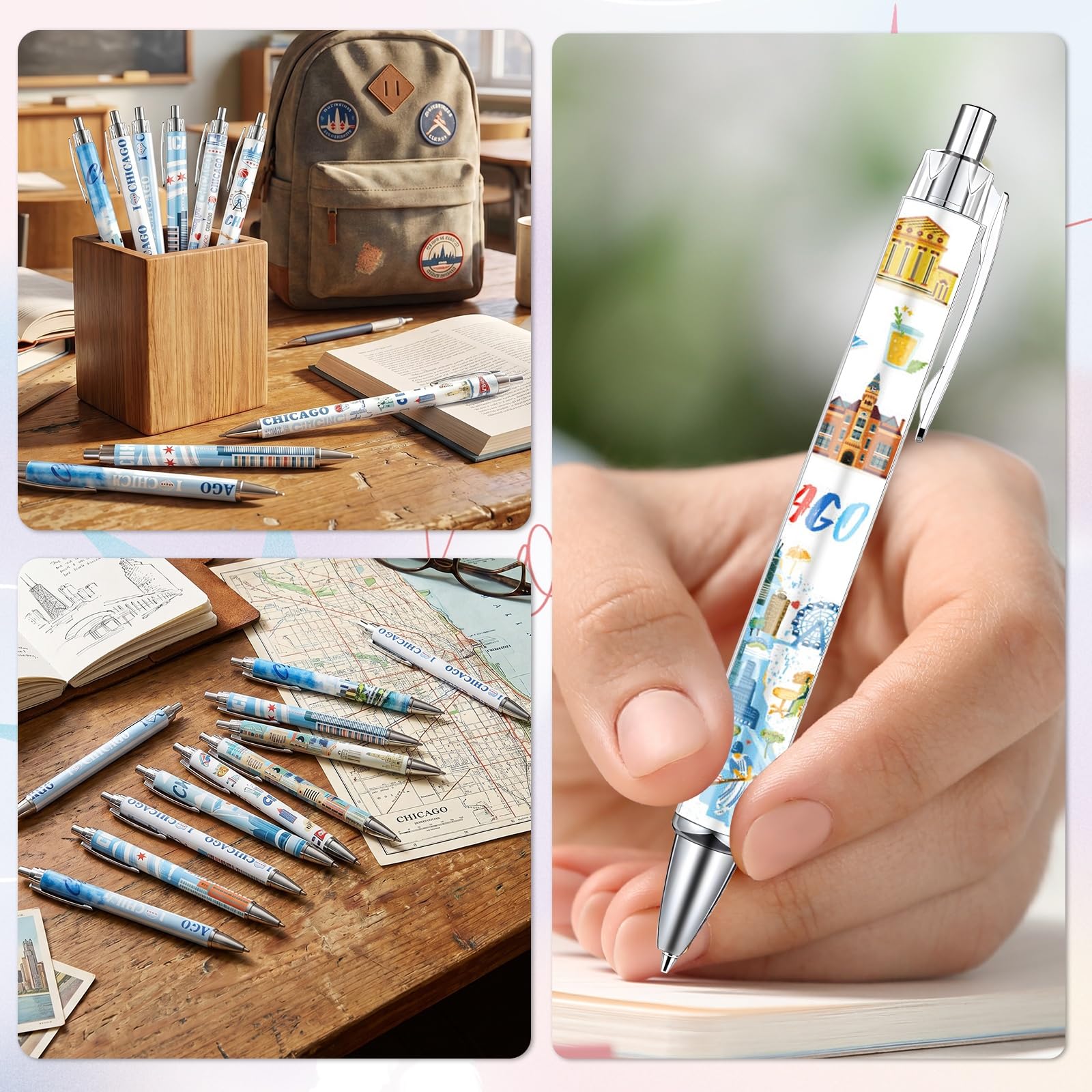Wxiben Chicago Ballpoint Pens Set - 24 Pcs Chicago Souvenirs Gifts Retro USA City Vacation