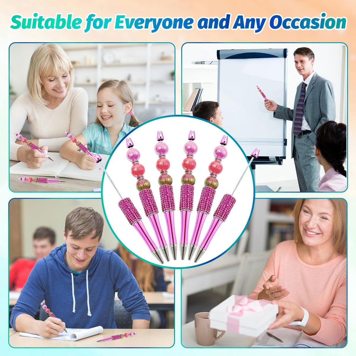 DASTTUIS 150 Pcs DIY Diamond Beadable Pen Kit - 50 Plastic Rhinestone Beaded Pens Bulk with Refills
