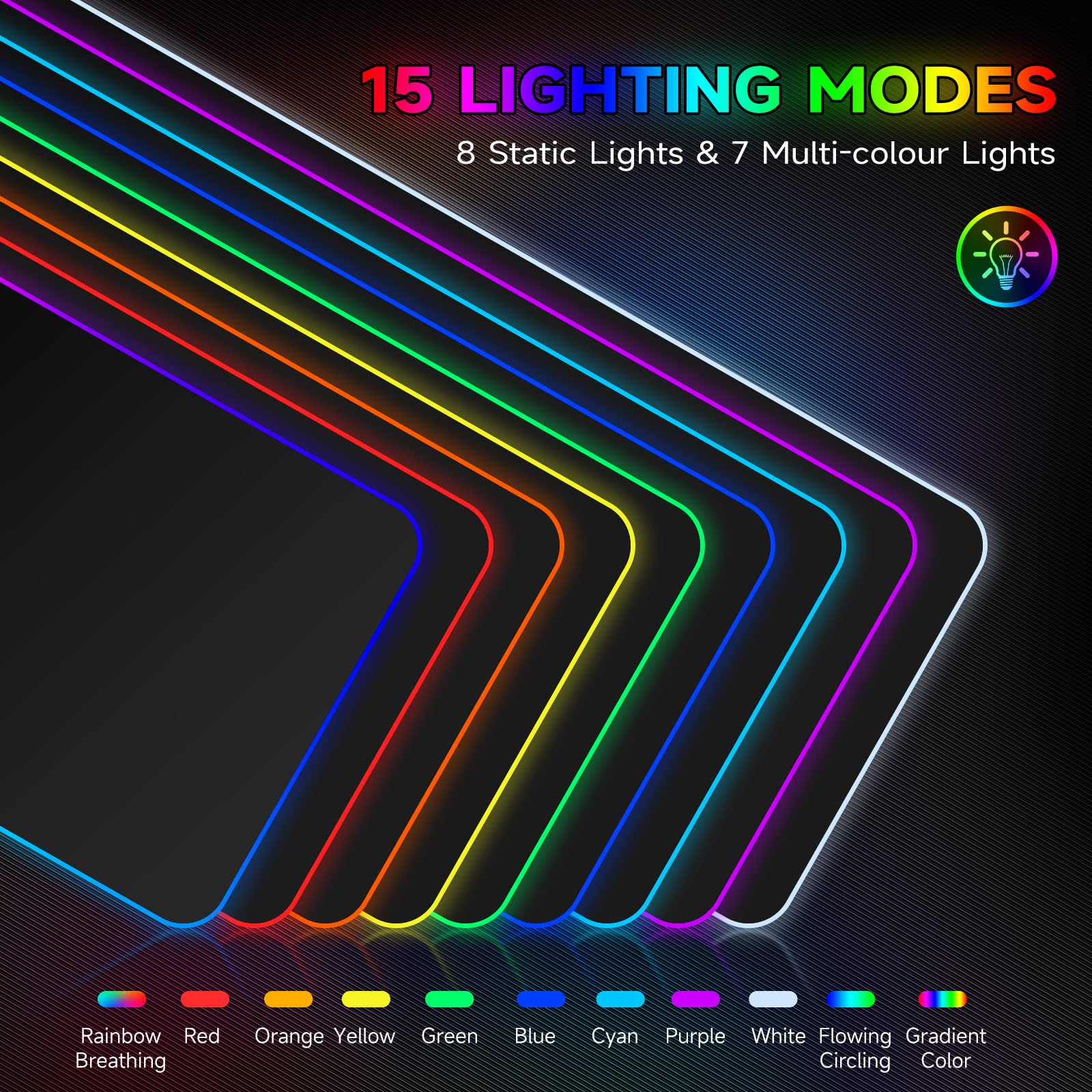 Hcman RGB Gaming Mouse Pad, Large Mousepad with Led Light, PC Gaming Accessories Black Keyboard Pad
