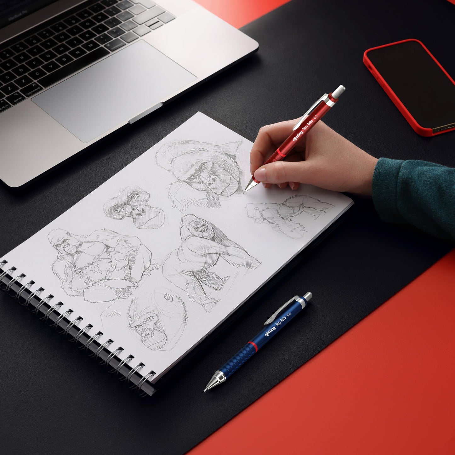 rOtring Tikky Retro Mechanical Pencils | 2B 0.5 mm | Grey Barrels | with Comfort Rippled Grip | 12