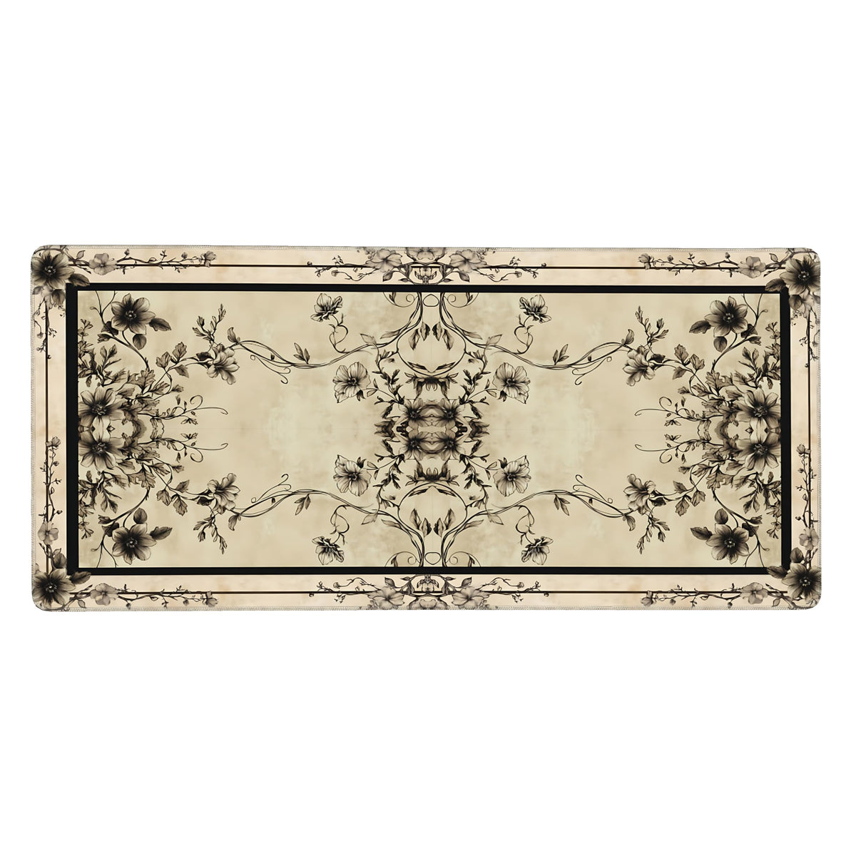 Floral Aesthetic Rose Gaming Mouse Pad, Earth Black Rug Desk Mat with Anti-Slip Base & Stitched