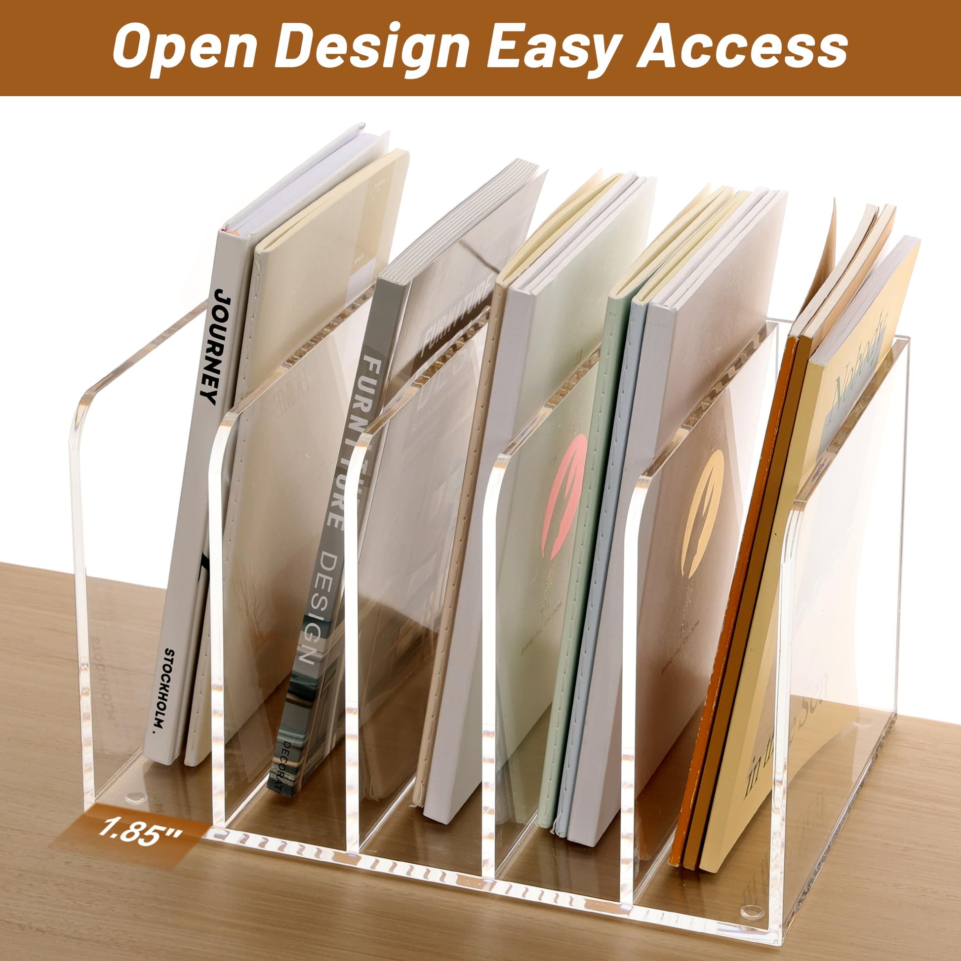 SANRUI Clear Acrylic File Organizer for Desk 5-Section Upright File Sorter